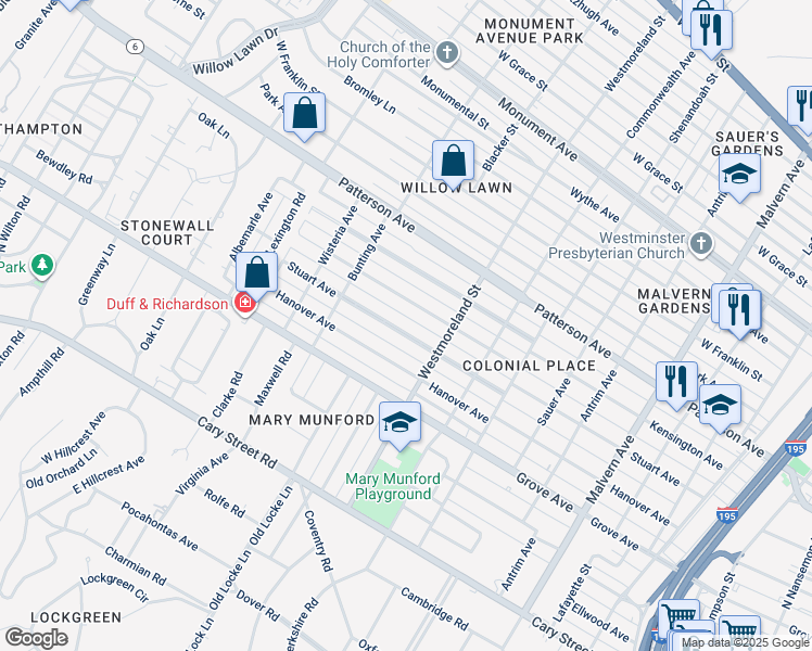 map of restaurants, bars, coffee shops, grocery stores, and more near 4616 Stuart Avenue East in Richmond