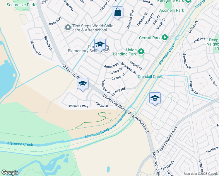 map of restaurants, bars, coffee shops, grocery stores, and more near 33024 Compton Court in Union City