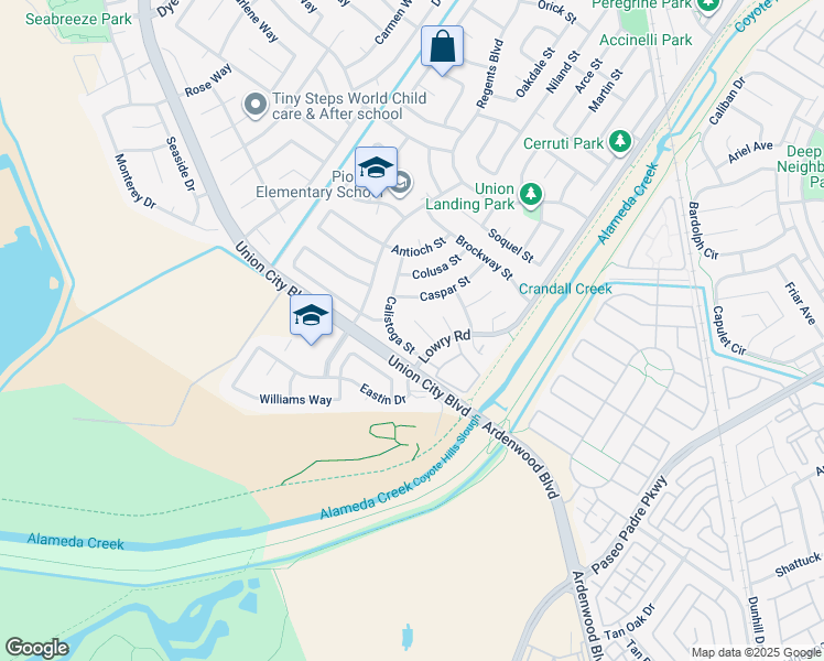 map of restaurants, bars, coffee shops, grocery stores, and more near 33024 Compton Court in Union City
