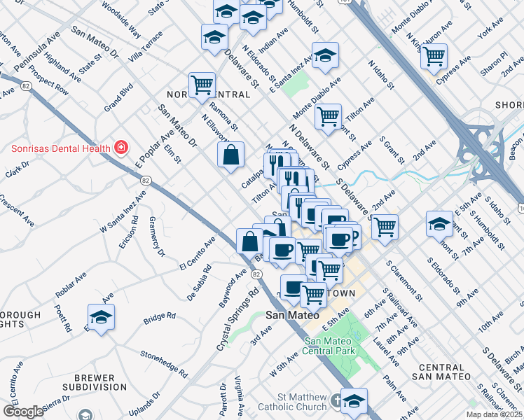 map of restaurants, bars, coffee shops, grocery stores, and more near 53 North San Mateo Drive in San Mateo