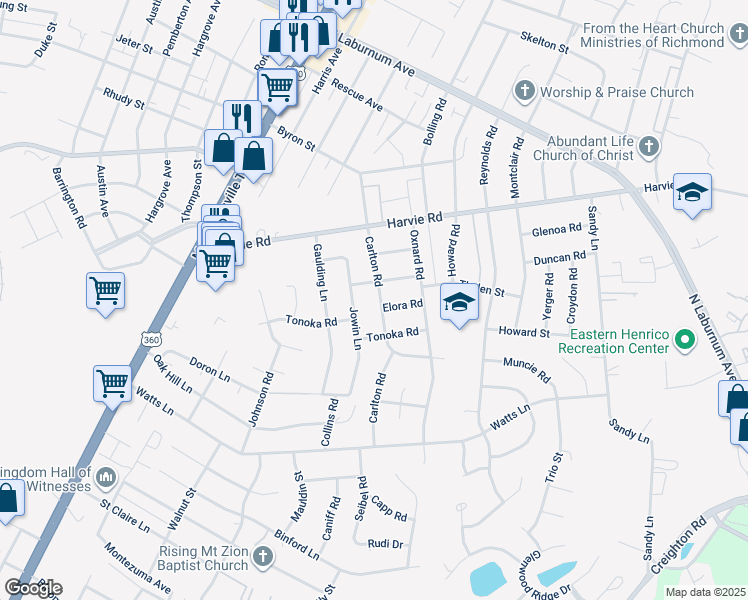 map of restaurants, bars, coffee shops, grocery stores, and more near 3310 Carlton Road in Richmond