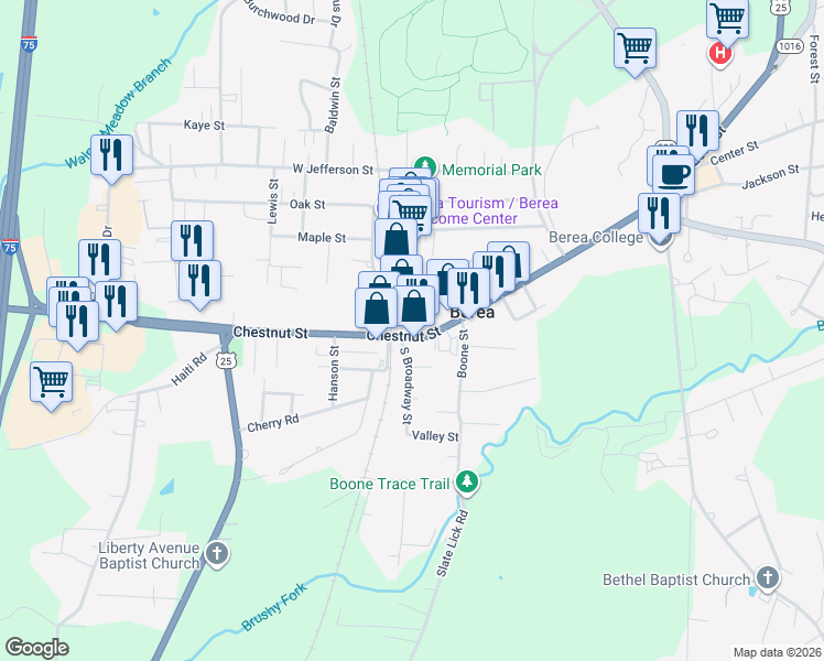 map of restaurants, bars, coffee shops, grocery stores, and more near 444 Chestnut Street in Berea