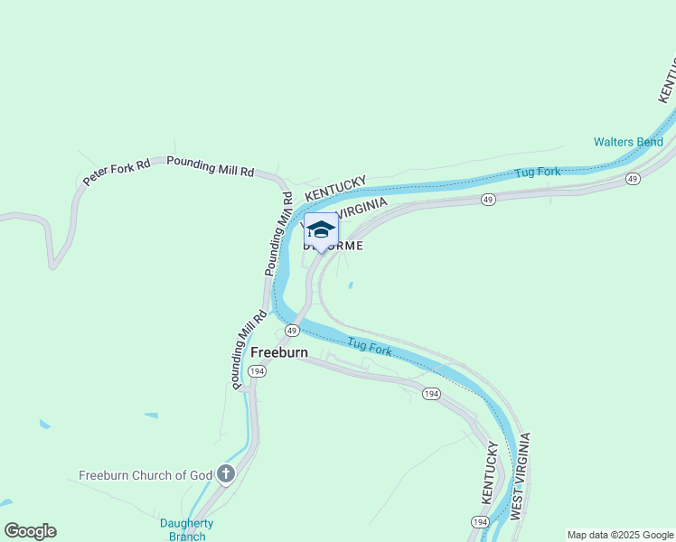 map of restaurants, bars, coffee shops, grocery stores, and more near 5441 Maple Road in Matewan
