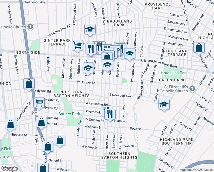 map of restaurants, bars, coffee shops, grocery stores, and more near 2720 North Avenue in Richmond
