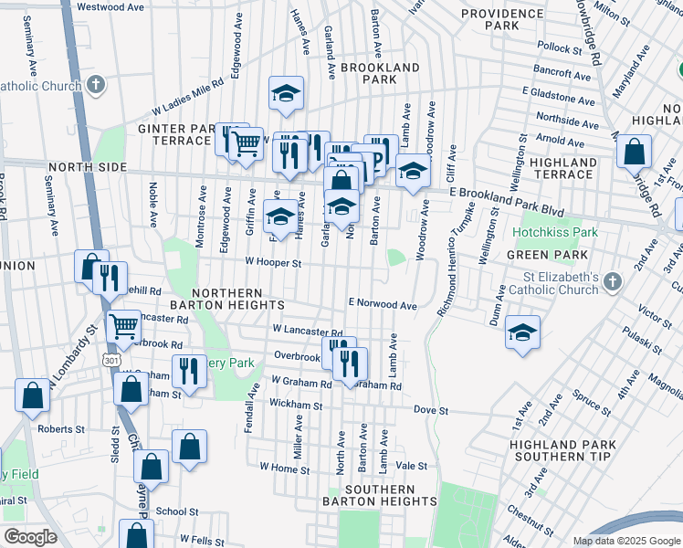 map of restaurants, bars, coffee shops, grocery stores, and more near 2720 North Avenue in Richmond