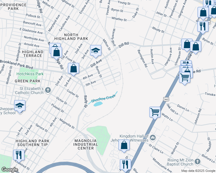 map of restaurants, bars, coffee shops, grocery stores, and more near 3203 Detroit Avenue in Richmond