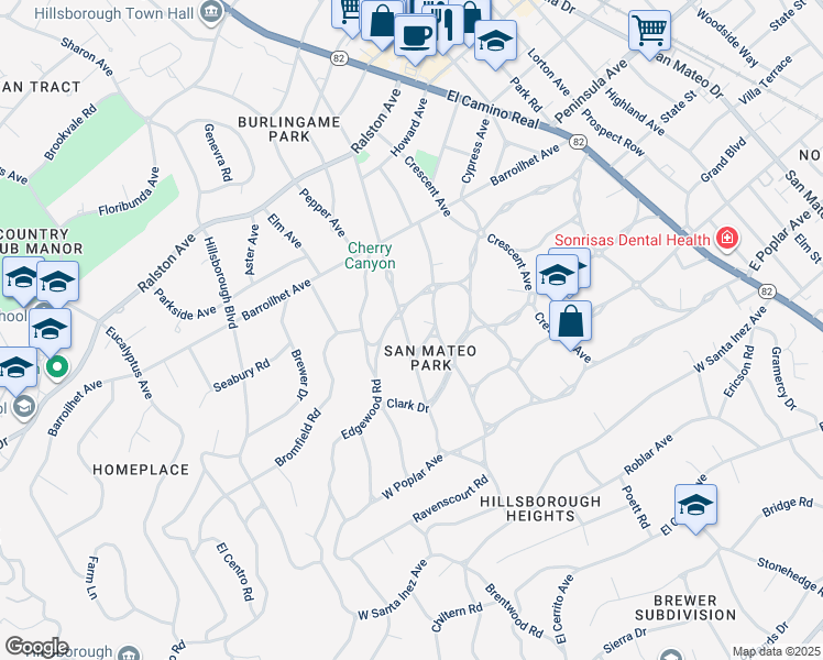 map of restaurants, bars, coffee shops, grocery stores, and more near 626 Occidental Avenue in San Mateo