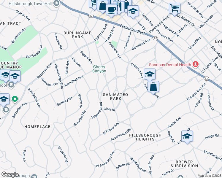 map of restaurants, bars, coffee shops, grocery stores, and more near 626 Occidental Avenue in San Mateo