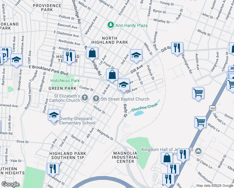 map of restaurants, bars, coffee shops, grocery stores, and more near in Richmond