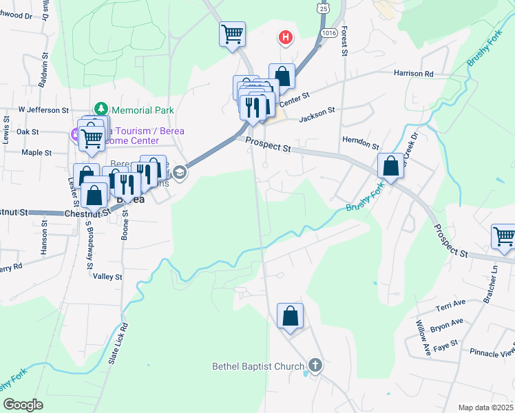 map of restaurants, bars, coffee shops, grocery stores, and more near 271 South Main Street in Berea