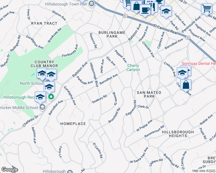 map of restaurants, bars, coffee shops, grocery stores, and more near 715 Brewer Drive in Hillsborough