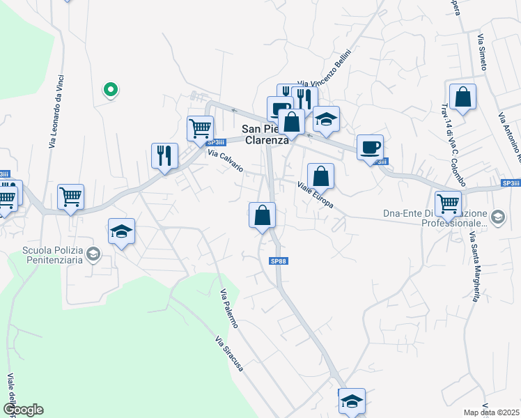 map of restaurants, bars, coffee shops, grocery stores, and more near 28 Via Santa Caterina in San Pietro Clarenza