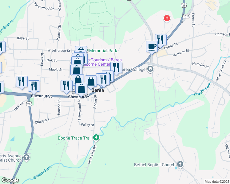 map of restaurants, bars, coffee shops, grocery stores, and more near 305 Chestnut Street in Berea