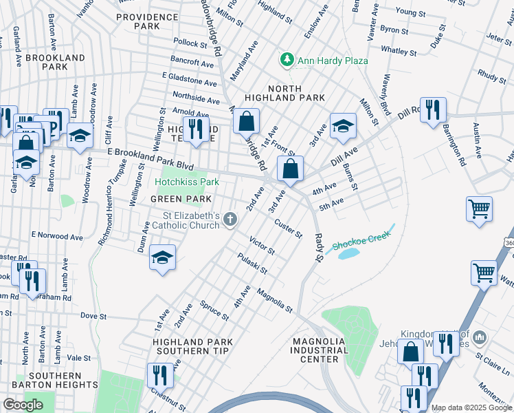map of restaurants, bars, coffee shops, grocery stores, and more near 2901 2nd Avenue in Richmond