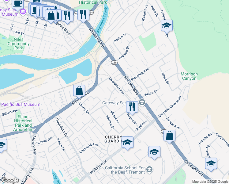 map of restaurants, bars, coffee shops, grocery stores, and more near 118 Spetti Drive in Fremont