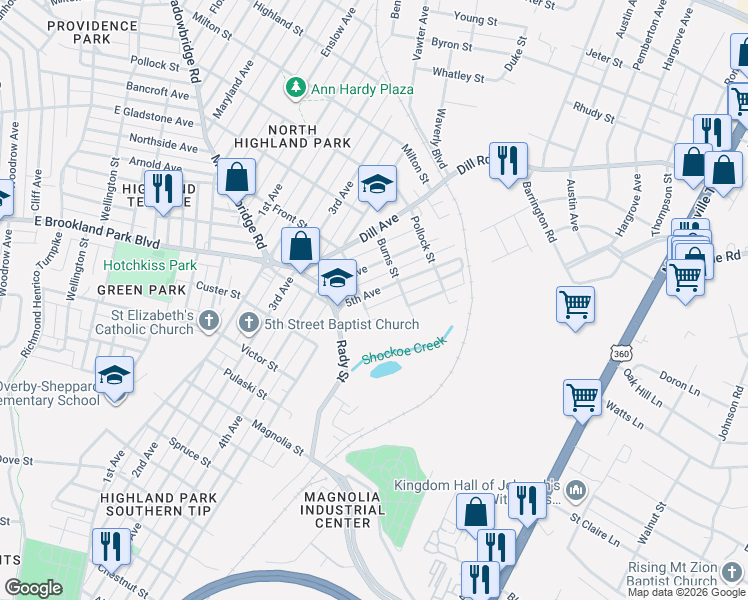 map of restaurants, bars, coffee shops, grocery stores, and more near 3110 5th Avenue in Richmond