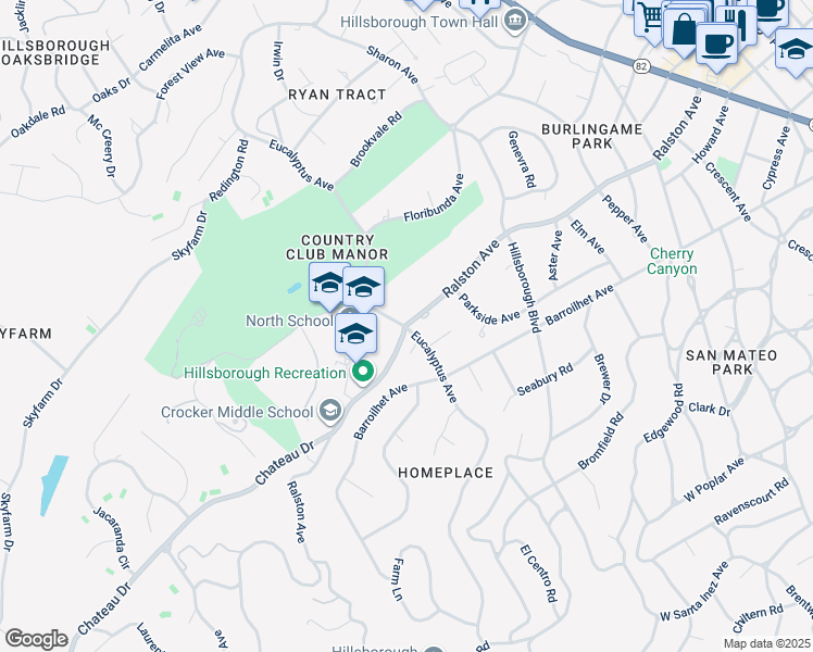 map of restaurants, bars, coffee shops, grocery stores, and more near in Hillsborough