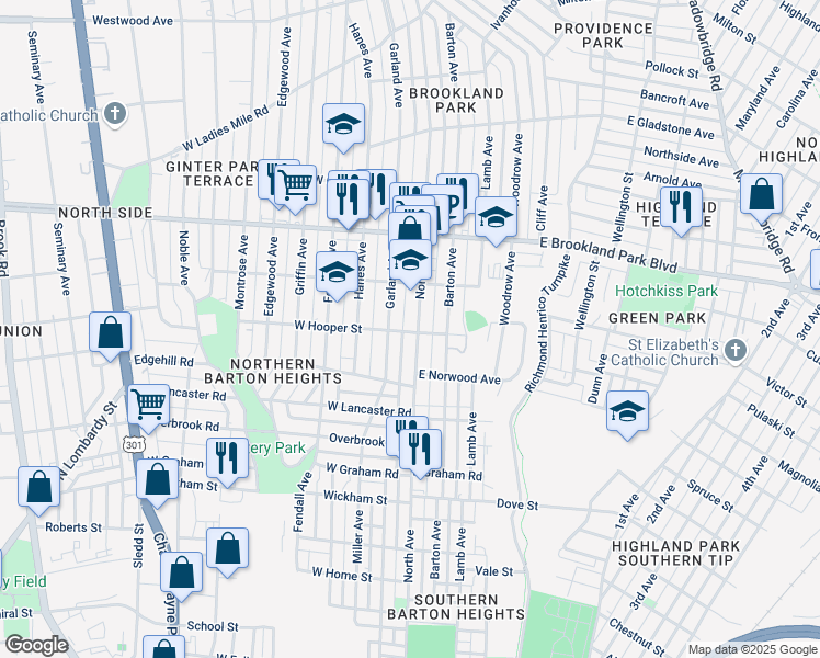 map of restaurants, bars, coffee shops, grocery stores, and more near 2800 North Avenue in Richmond