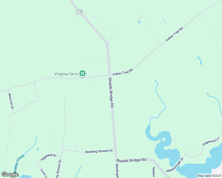 map of restaurants, bars, coffee shops, grocery stores, and more near Shields Bridge Road in Accomack County