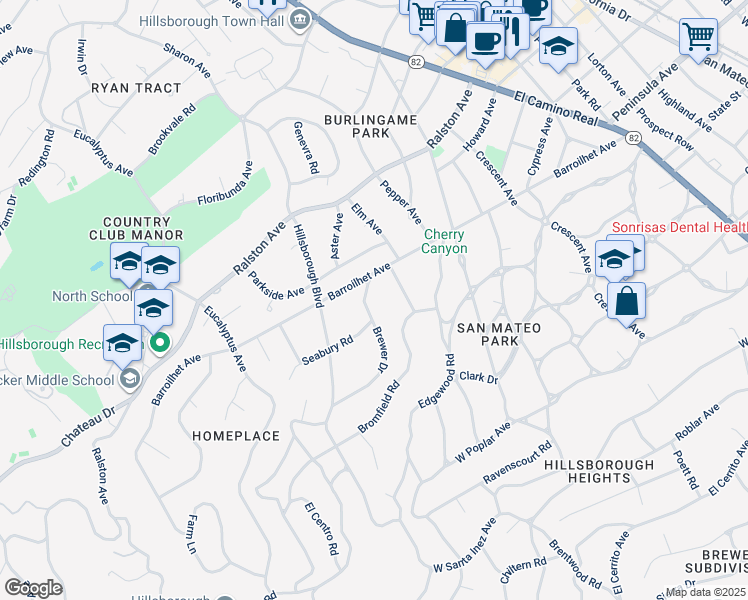 map of restaurants, bars, coffee shops, grocery stores, and more near 720 Brewer Drive in Hillsborough