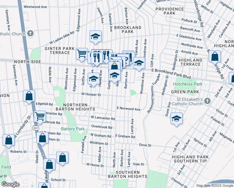 map of restaurants, bars, coffee shops, grocery stores, and more near 2812 North Avenue in Richmond