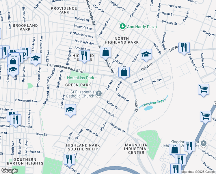 map of restaurants, bars, coffee shops, grocery stores, and more near 2898 2nd Avenue in Richmond