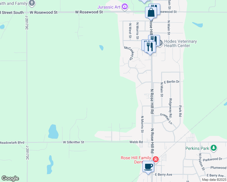 map of restaurants, bars, coffee shops, grocery stores, and more near 665 North Sunrise Drive in Rose Hill