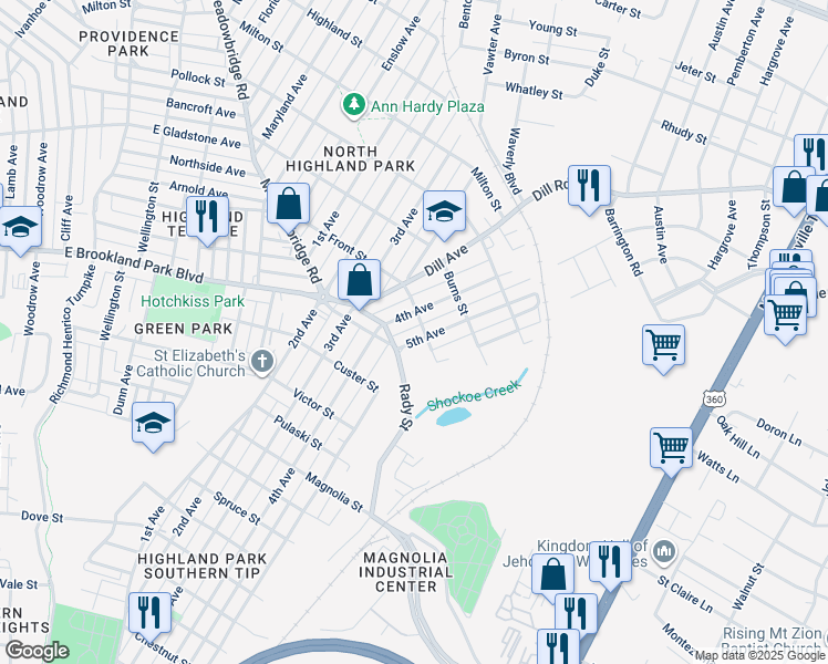 map of restaurants, bars, coffee shops, grocery stores, and more near in Richmond