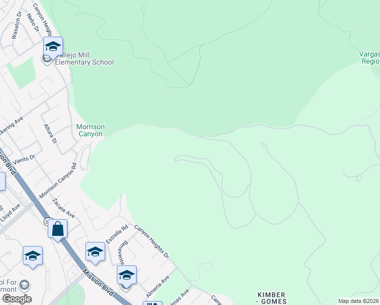 map of restaurants, bars, coffee shops, grocery stores, and more near Ridge Terrace in Fremont