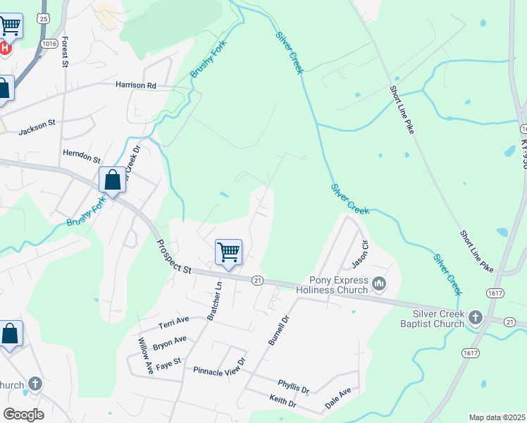 map of restaurants, bars, coffee shops, grocery stores, and more near 241 Christmas Ridge Road in Berea