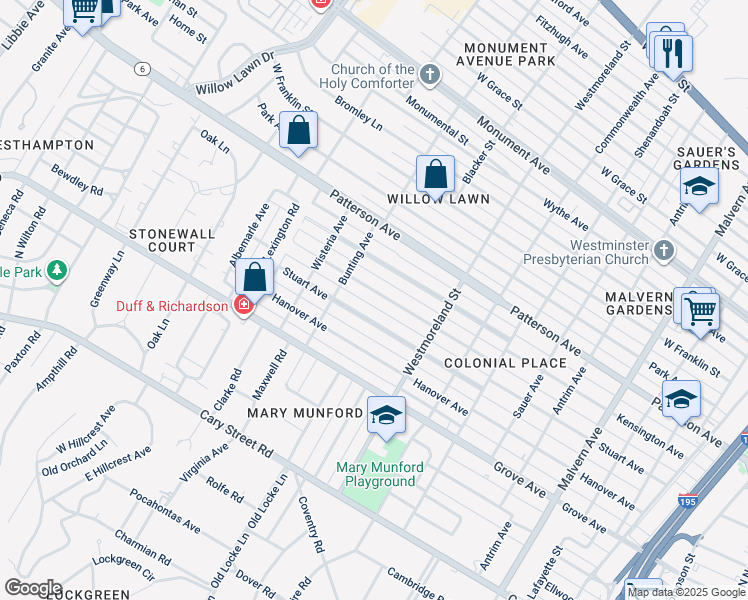 map of restaurants, bars, coffee shops, grocery stores, and more near 4629 Kensington Avenue in Richmond