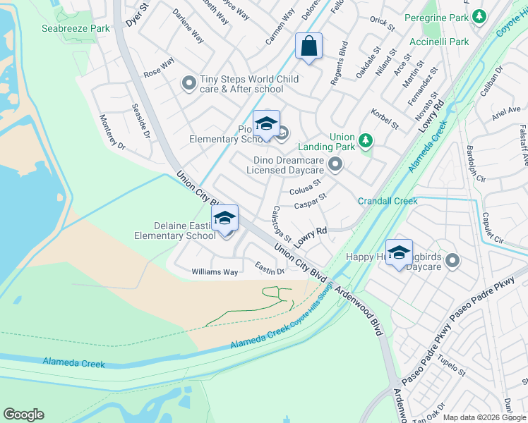 map of restaurants, bars, coffee shops, grocery stores, and more near 4942 Rocklin Drive in Union City