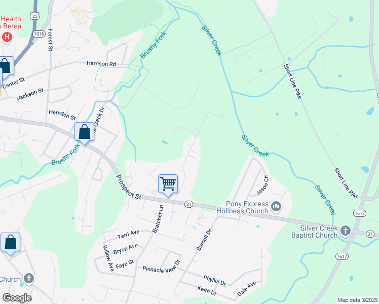 map of restaurants, bars, coffee shops, grocery stores, and more near 241 Christmas Ridge Road in Berea