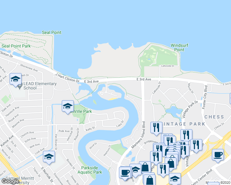 map of restaurants, bars, coffee shops, grocery stores, and more near 616 Port Drive in San Mateo