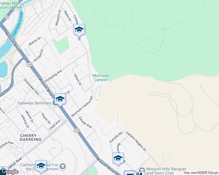 map of restaurants, bars, coffee shops, grocery stores, and more near 0 Morrison Canyon Road in Fremont