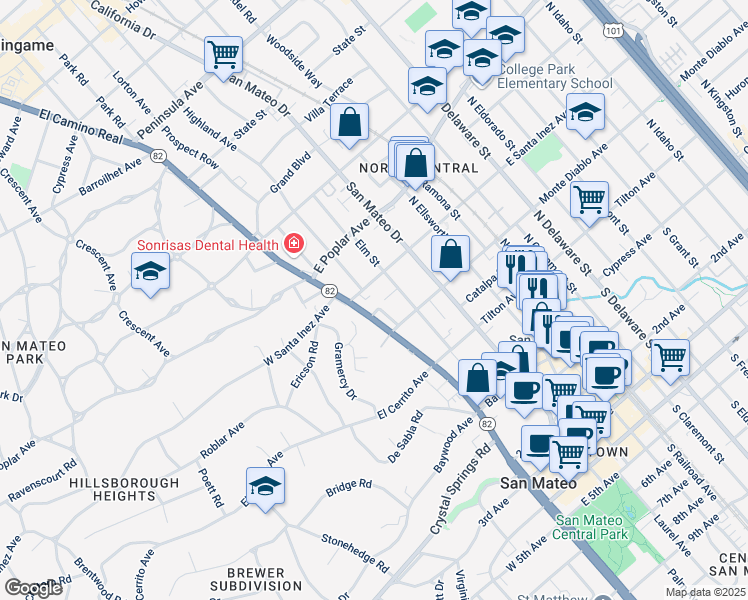 map of restaurants, bars, coffee shops, grocery stores, and more near 229 Chesterton Place in San Mateo