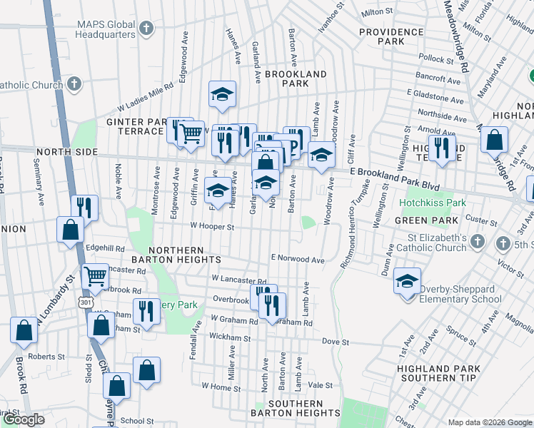 map of restaurants, bars, coffee shops, grocery stores, and more near 2808 North Avenue in Richmond
