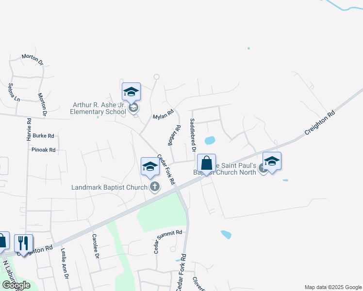 map of restaurants, bars, coffee shops, grocery stores, and more near 4212 Brooking Meadow Drive in Richmond