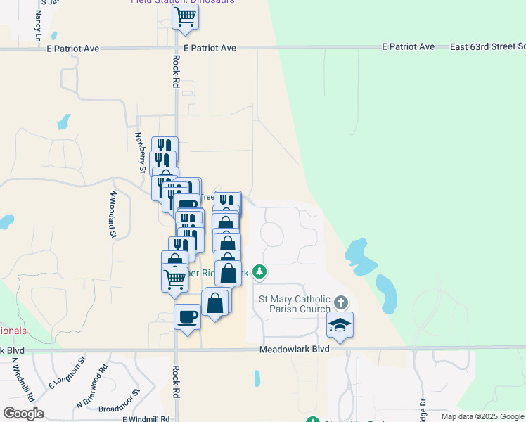 map of restaurants, bars, coffee shops, grocery stores, and more near 2101 Tall Tree Road in Derby