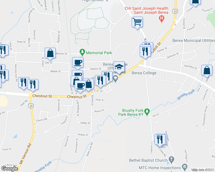 map of restaurants, bars, coffee shops, grocery stores, and more near 305 Chestnut Street in Berea