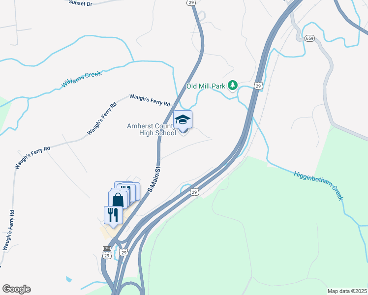 map of restaurants, bars, coffee shops, grocery stores, and more near Lancer Lane in Amherst