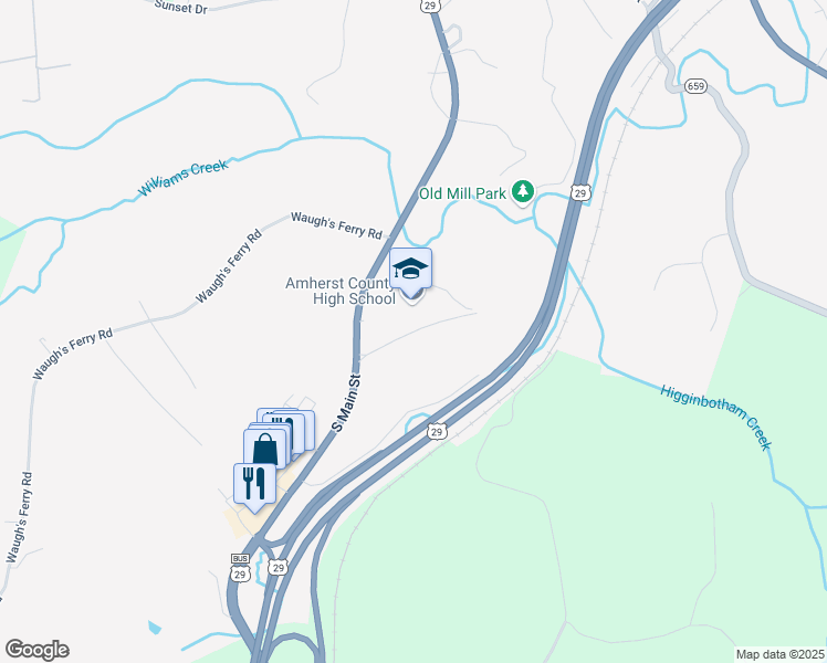 map of restaurants, bars, coffee shops, grocery stores, and more near Lancer Lane in Amherst
