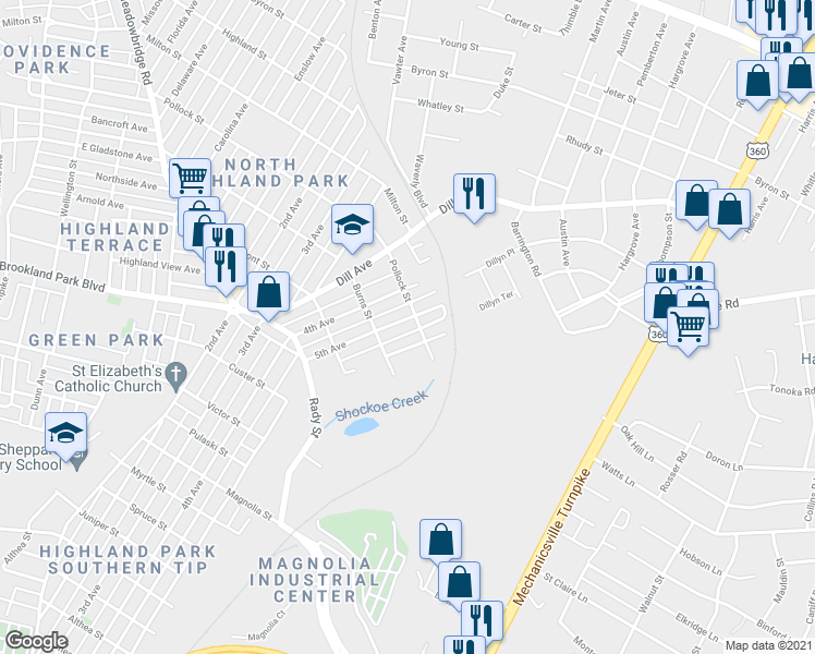 map of restaurants, bars, coffee shops, grocery stores, and more near 3223 5th Avenue in Richmond