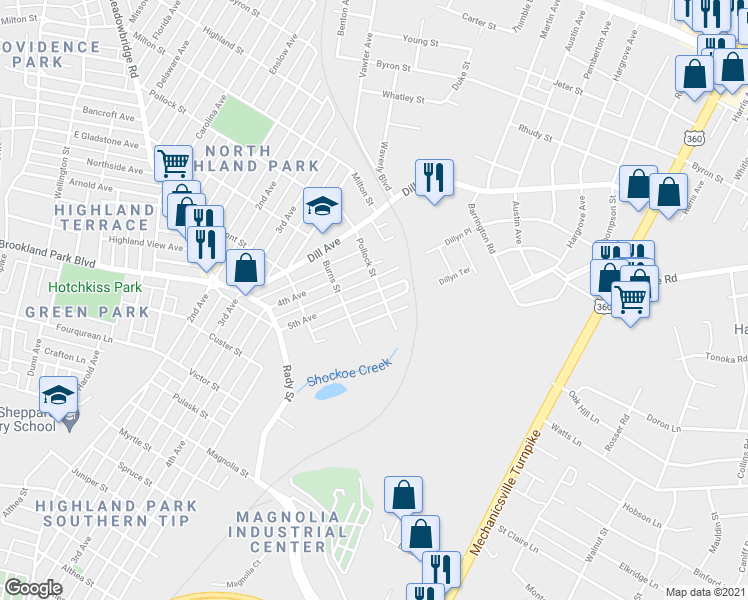 map of restaurants, bars, coffee shops, grocery stores, and more near 3225 5th Avenue in Richmond