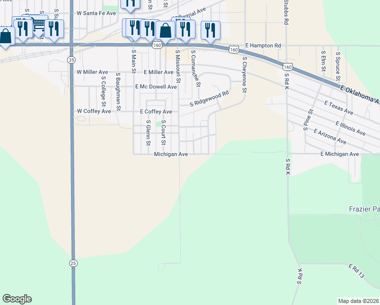 map of restaurants, bars, coffee shops, grocery stores, and more near 955 Michigan Avenue in Ulysses