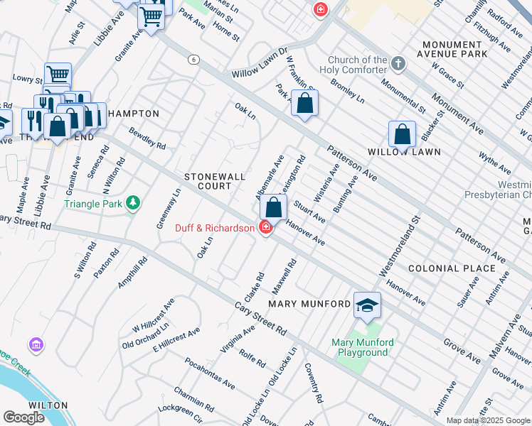 map of restaurants, bars, coffee shops, grocery stores, and more near 312 Lexington Road in Richmond