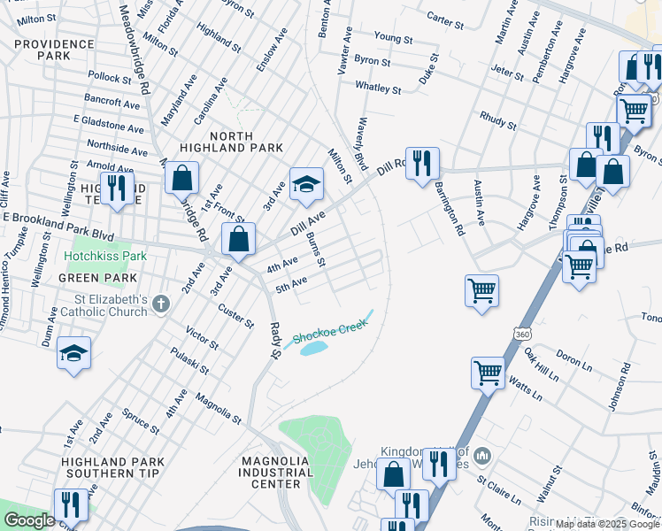 map of restaurants, bars, coffee shops, grocery stores, and more near 3206 5th Avenue in Richmond