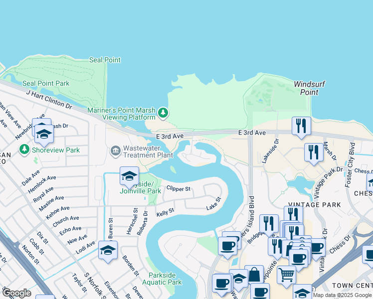 map of restaurants, bars, coffee shops, grocery stores, and more near 567 Starboard Drive in San Mateo