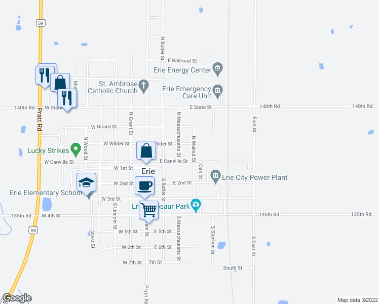 map of restaurants, bars, coffee shops, grocery stores, and more near 201-299 N Walnut St in Erie