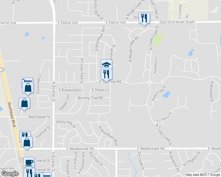 map of restaurants, bars, coffee shops, grocery stores, and more near 2144 North Woodlawn Boulevard in Derby